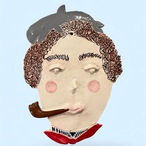 Artistic Mask Wall Decor Fisherman with Pipe Fish Hat